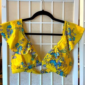 Yellow floral ruffle sleeve bikini top size L